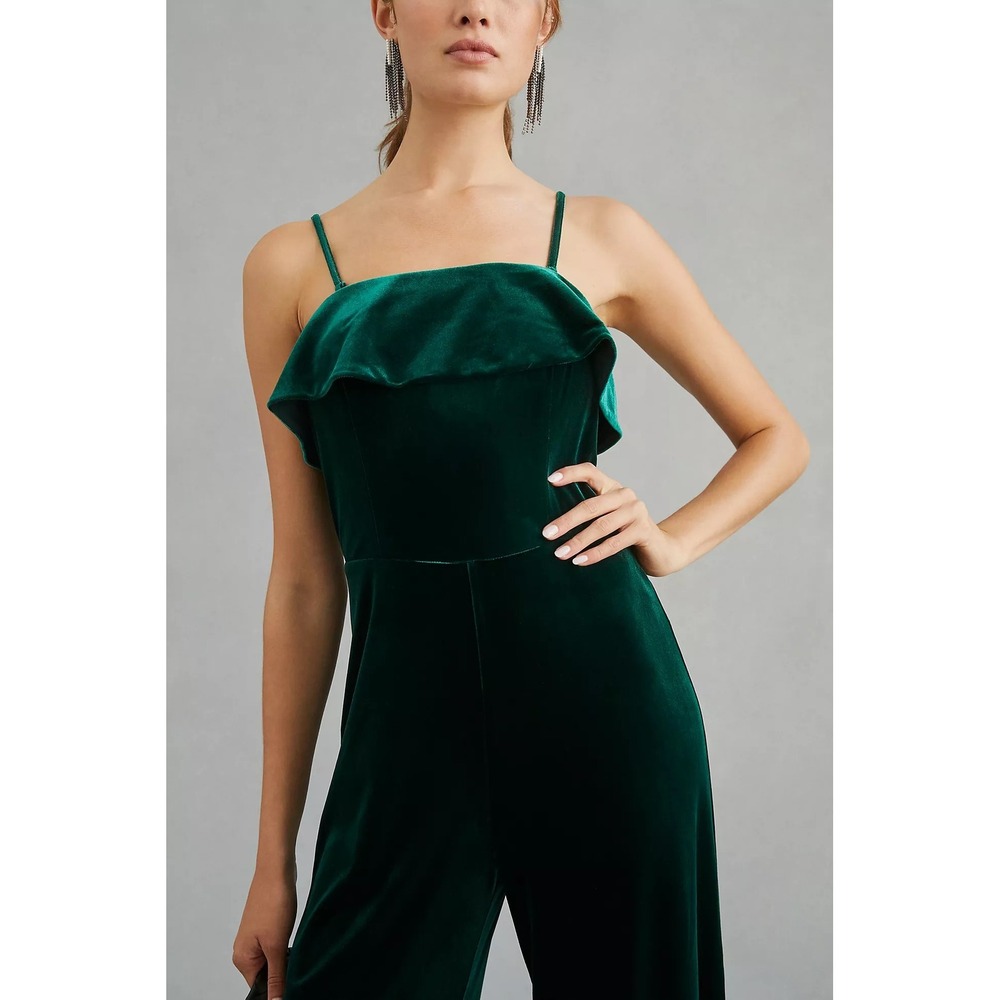 NWT!! Anthropologie COREY LYNN CALTER Green‎ Velvet Wide Leg Jumpsuit X-Small - Picture 6 of 15
